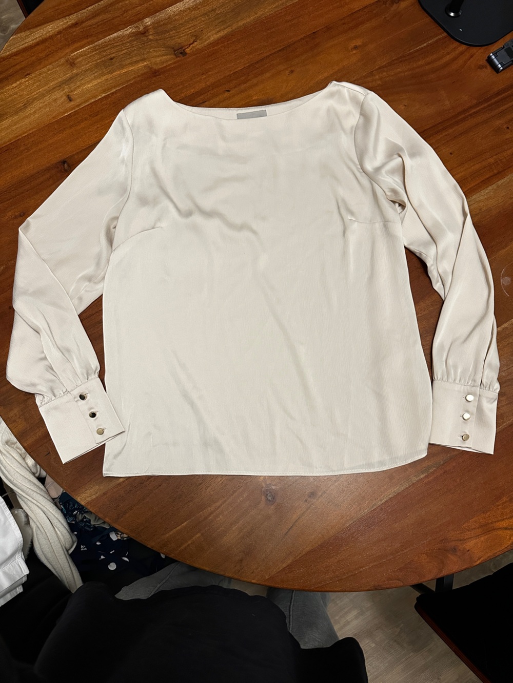 Women’s cream Long-Sleeve Blouse with Button Cuffs